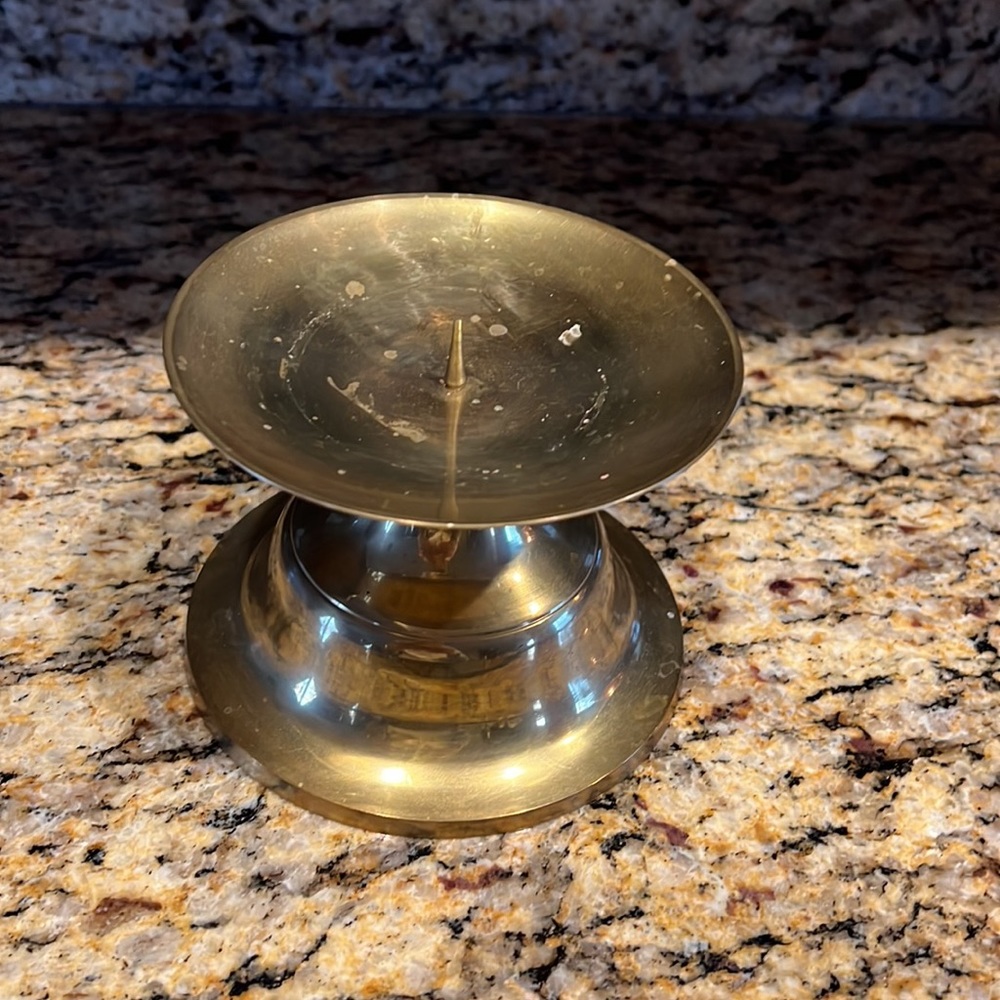 Brass 5” Diameter Candle Holder &  9” Pillar Candle | From India - Picture 3 of 4